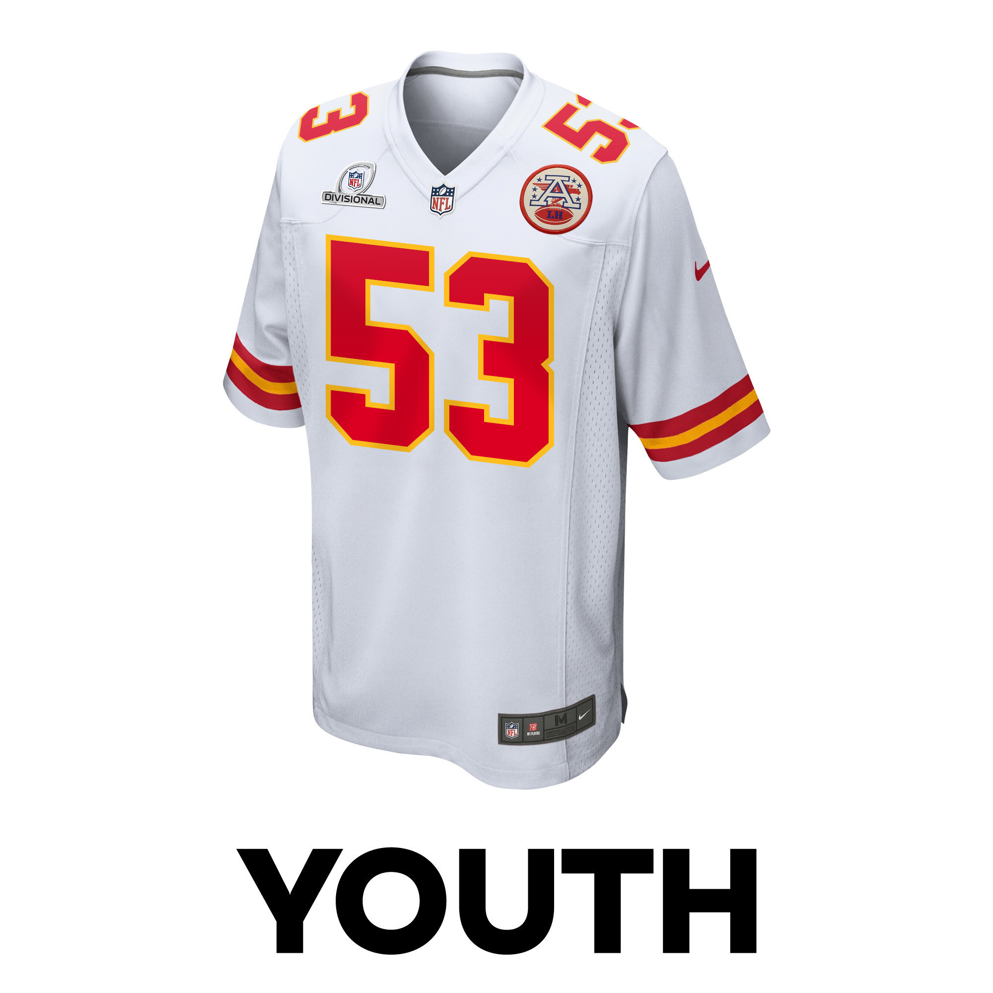 BJ Thompson 53 Kansas City Chiefs Super Bowl LVIII Patch Game YOUTH Jersey - White