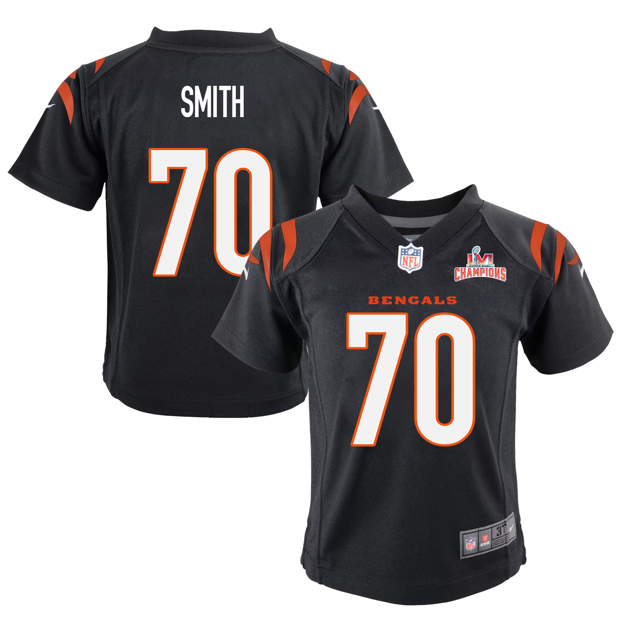 Super Bowl LVI Champions Cincinnati Bengals D'Ante Smith 70 Black Youth's Jersey Jersey