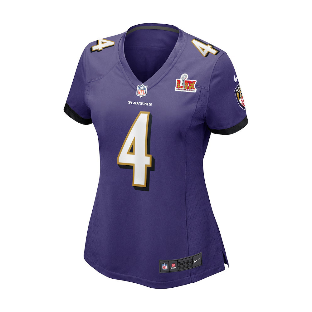 Zay Flowers #4 Baltimore Ravens Super Bowl LIX Women's Jersey - Purple