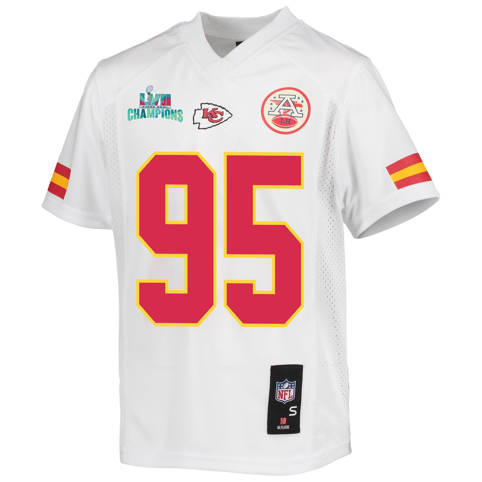 Chris Jones 95 Kansas City Chiefs Super Bowl LVII Champions Youth Game Jersey - White