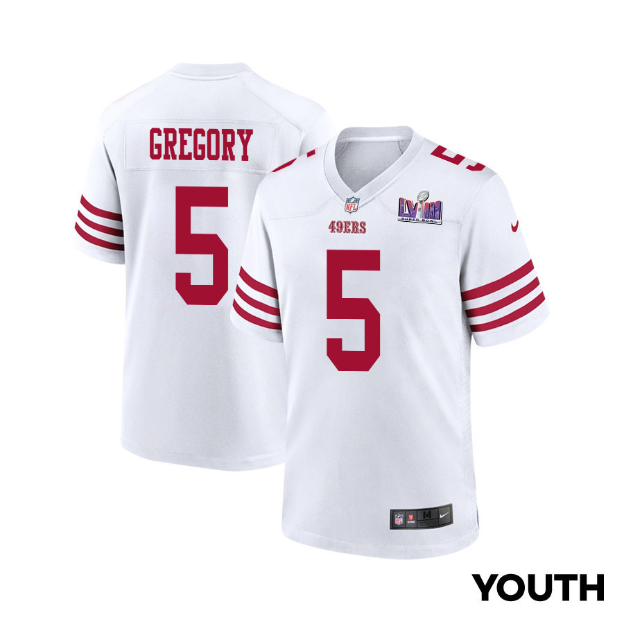 Randy Gregory 5 San Francisco 49ers Super Bowl LVIII Patch Game YOUTH Jersey - White
