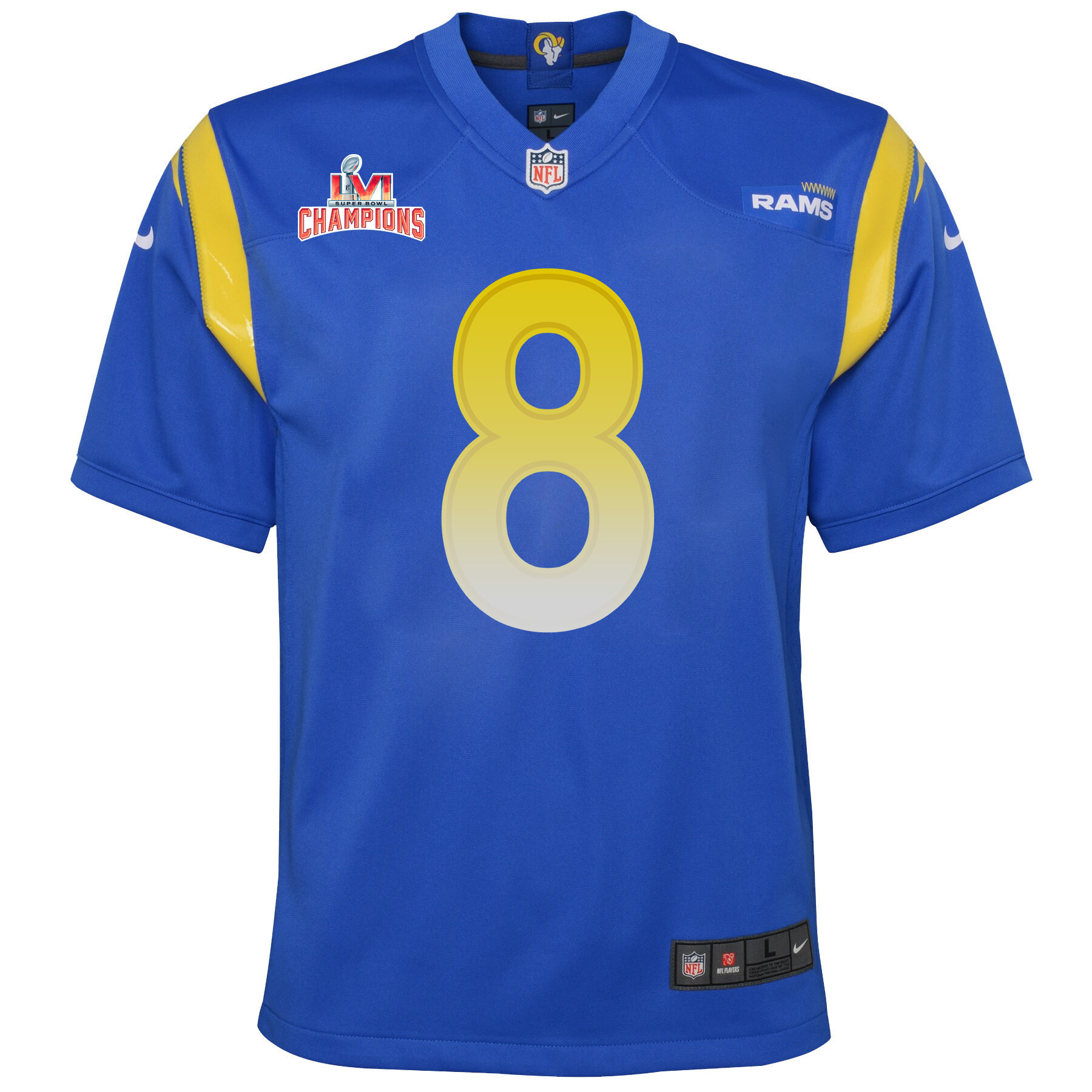 Super Bowl LVI Champions Los Angeles Rams Matt Gay 8 Royal Youth's Jersey Jersey
