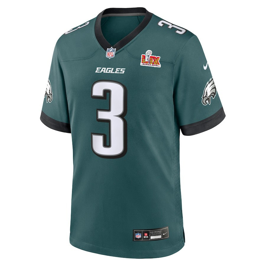Nolan Smith Jr. #3 Philadelphia Eagles Super Bowl LIX YOUTH Jersey - Midnight Green