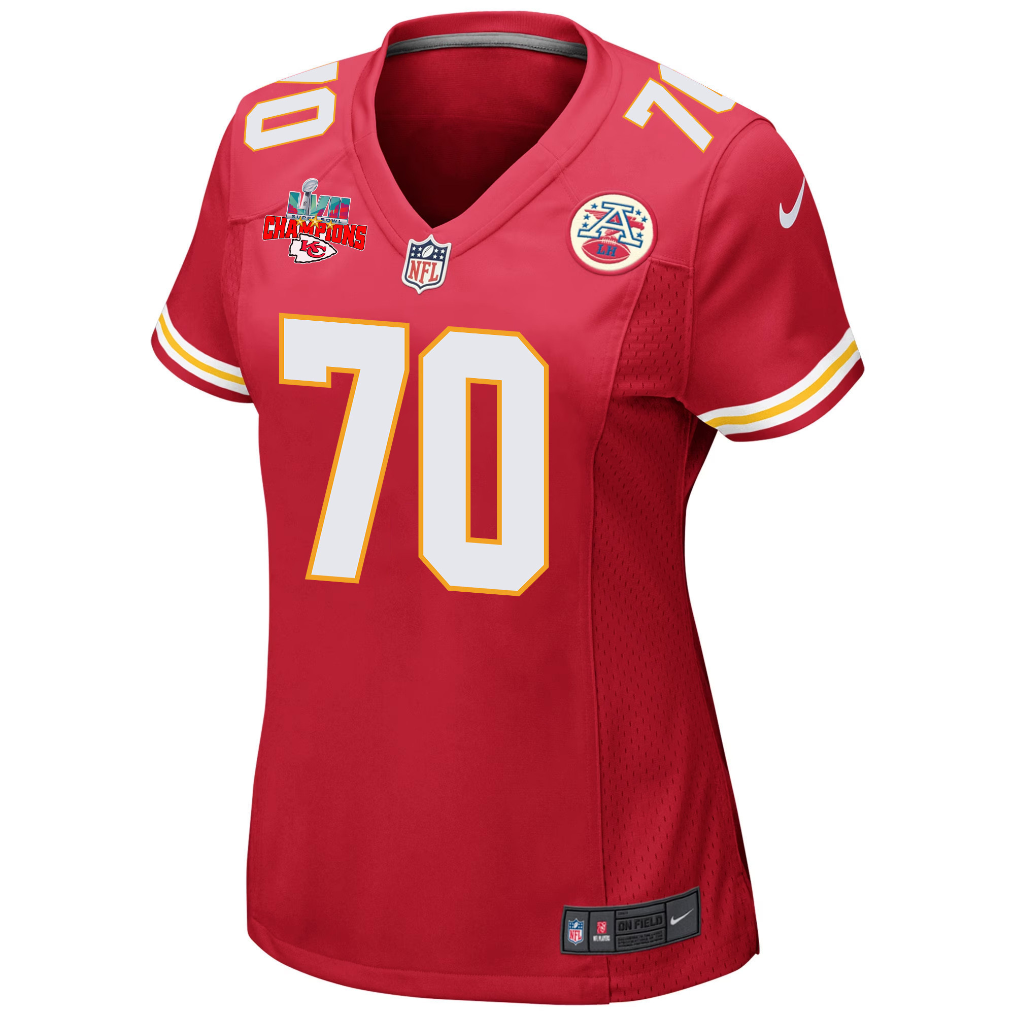 Prince Tega Wanogho 70 Kansas City Chiefs Super Bowl LVII Champions 3 Stars Women Game Jersey - Red