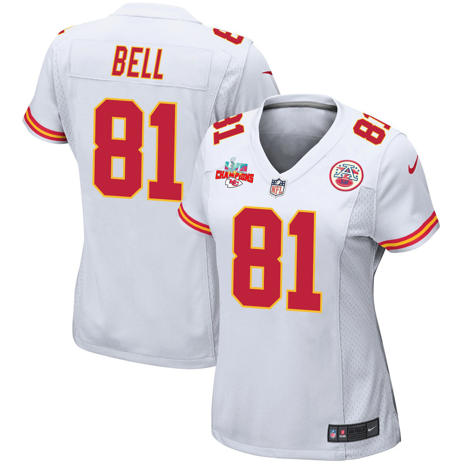 Blake Bell 81 Kansas City Chiefs Super Bowl LVII Champions 3 Stars Women Game Jersey - White