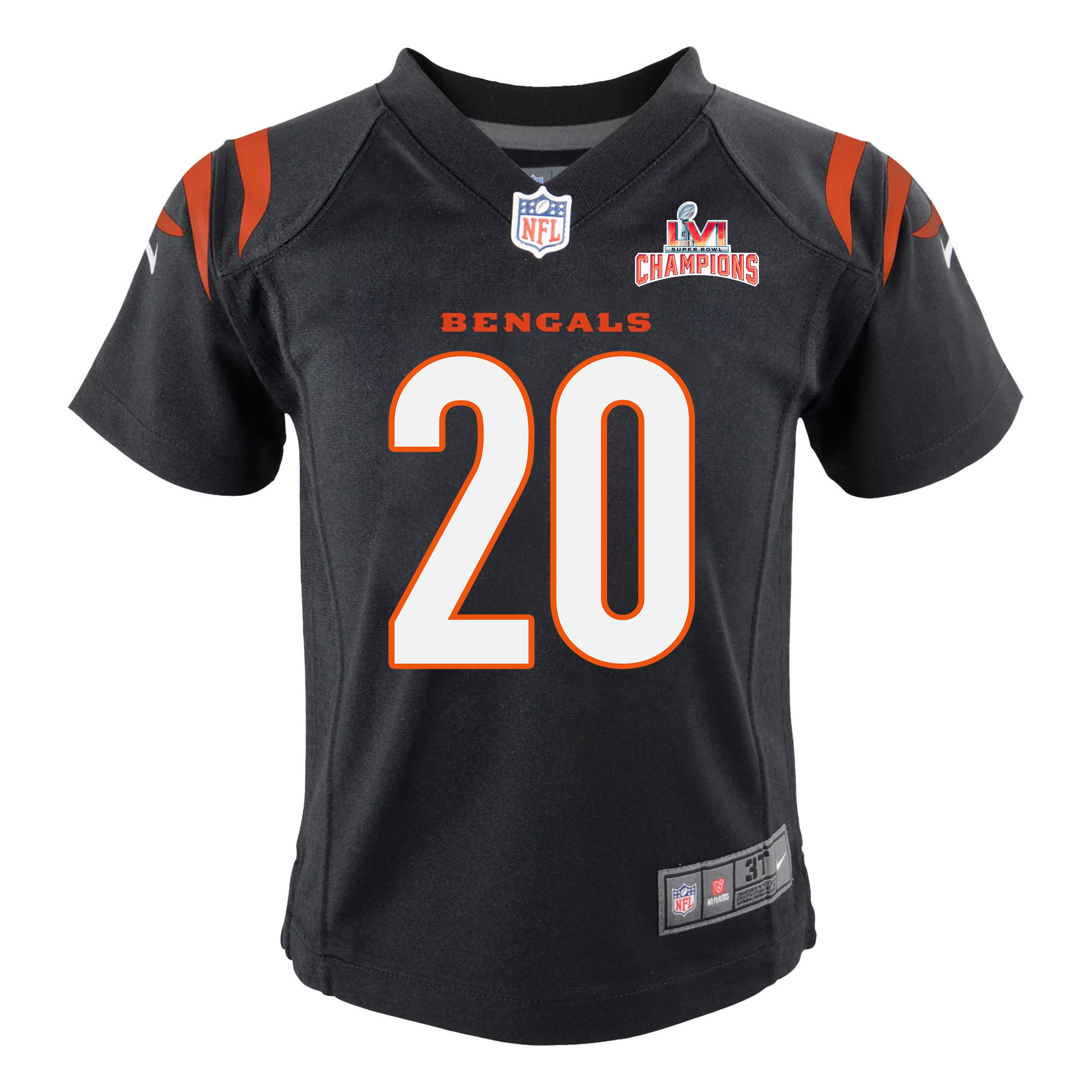 Super Bowl LVI Champions Cincinnati Bengals Eli Apple 20 Black Youth's Jersey Jersey