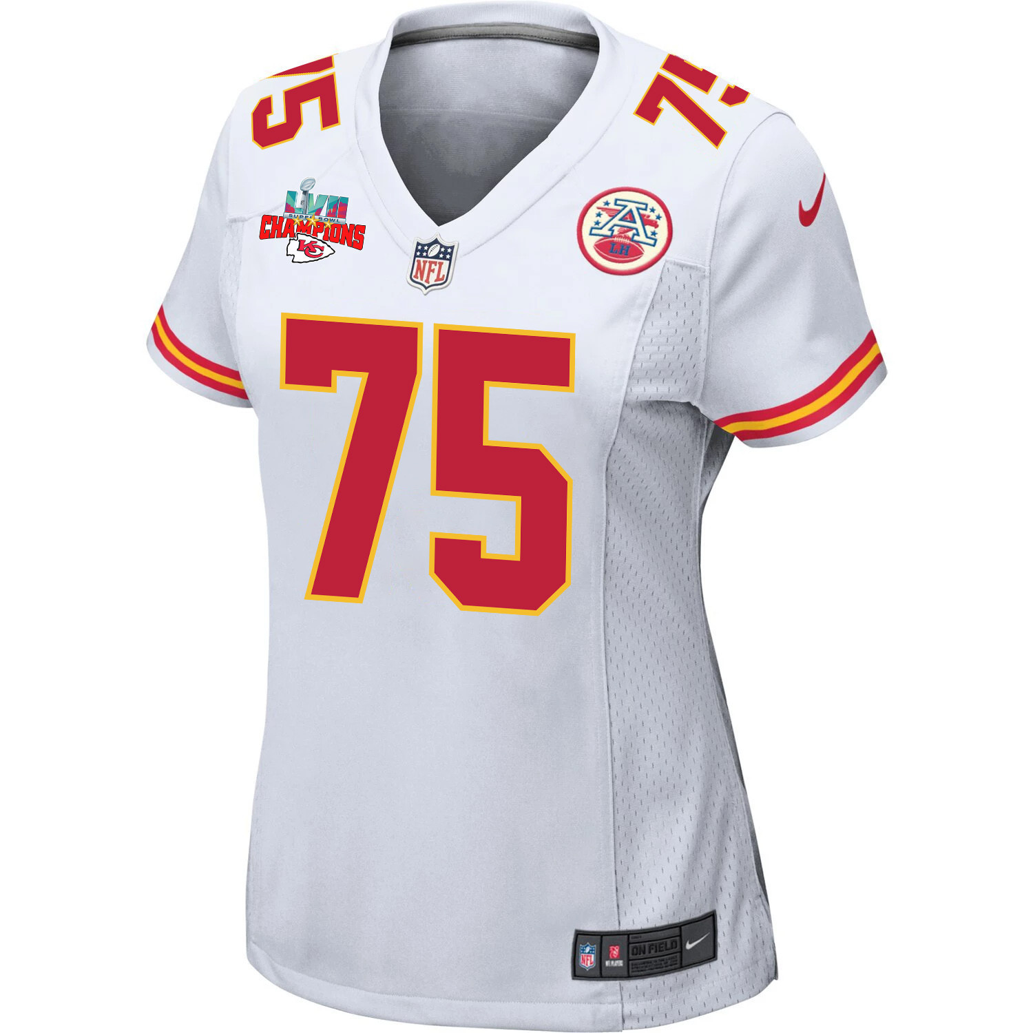 Darian Kinnard 75 Kansas City Chiefs Super Bowl LVII Champions 3 Stars Women Game Jersey - White
