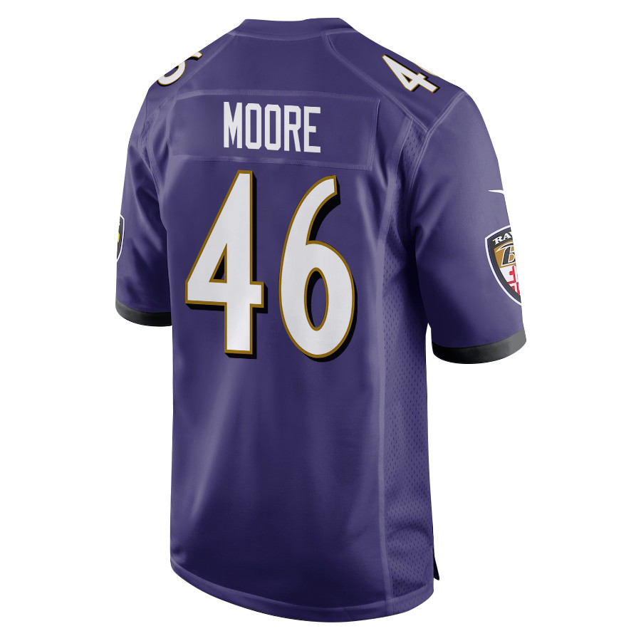 Nick Moore 46 Baltimore Ravens Super Bowl LIX New Orleans Patch Game Men Jersey - Purple