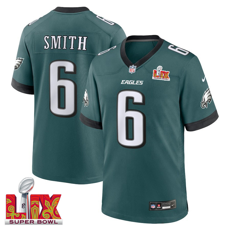 DeVonta Smith #6 Philadelphia Eagles Super Bowl LIX Jersey - Men's - Midnight Green