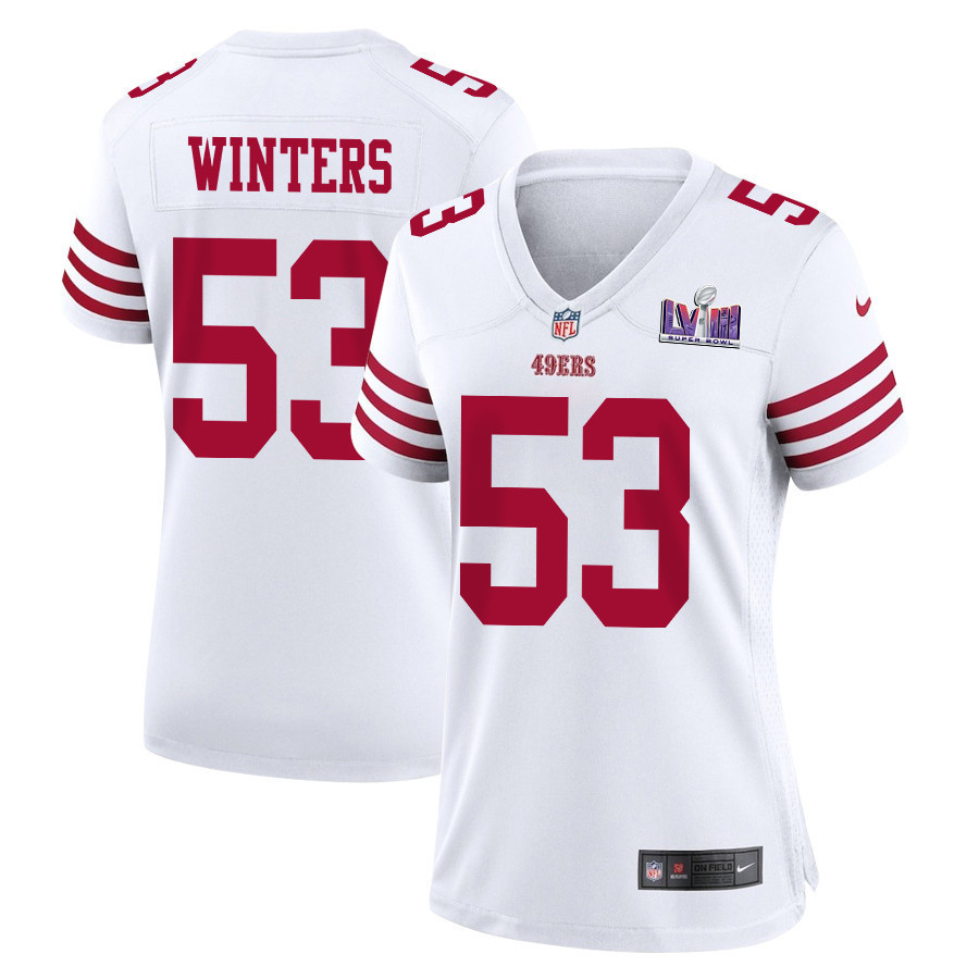 Dee Winters 53 San Francisco 49ers Super Bowl LVIII Patch Game Women Jersey - White