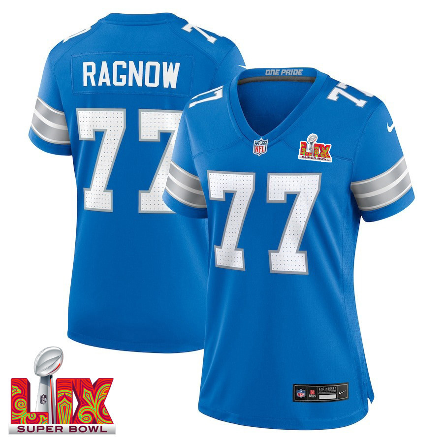Frank Ragnow #77 Detroit Lions Super Bowl LIX Women's Jersey - Blue