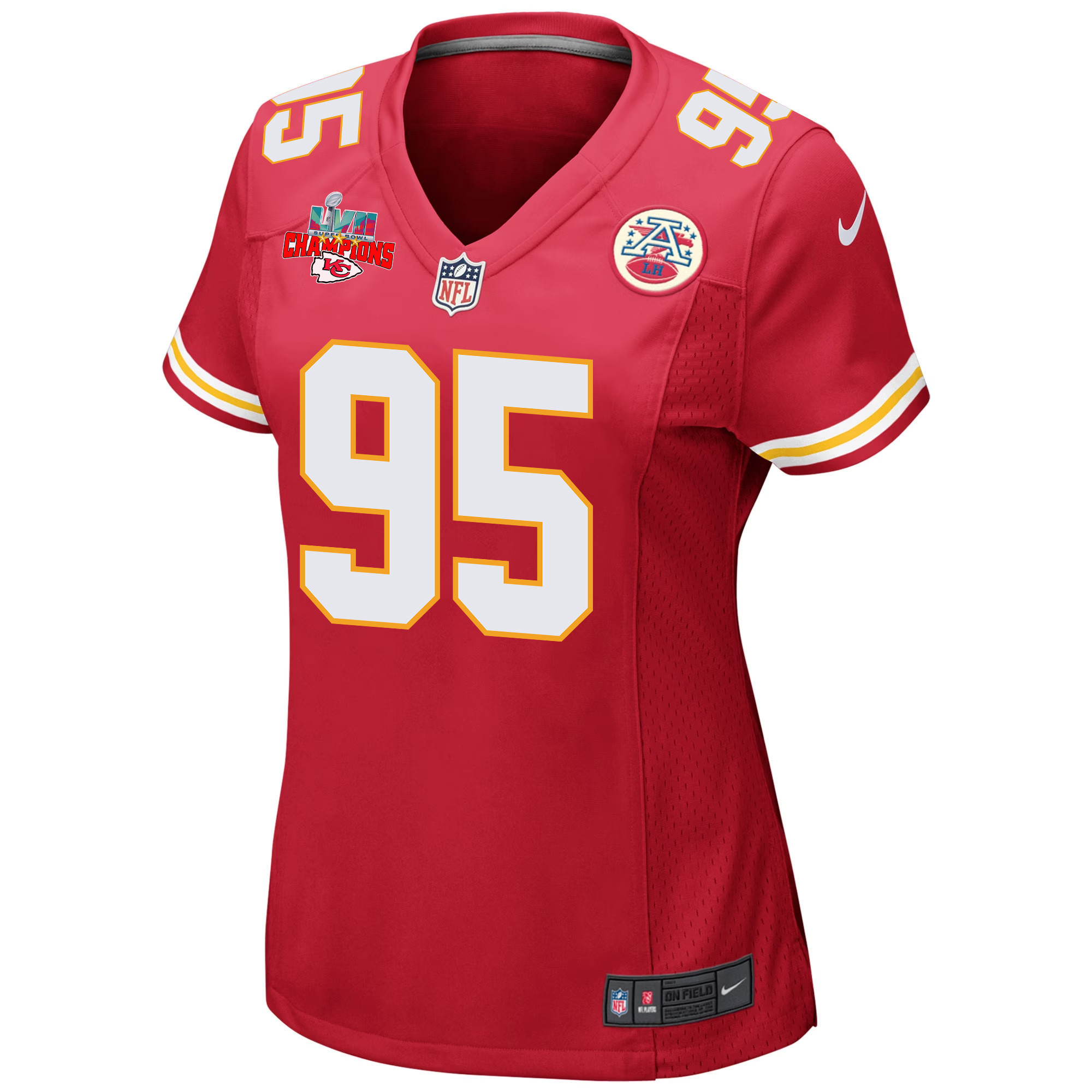 Chris Jones 95 Kansas City Chiefs Super Bowl LVII Champions 3 Stars Women Game Jersey - Red