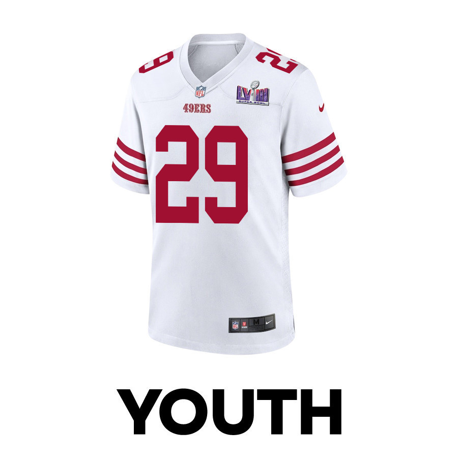 Talanoa Hufanga 29 San Francisco 49ers Super Bowl LVIII Patch Game YOUTH Jersey - White