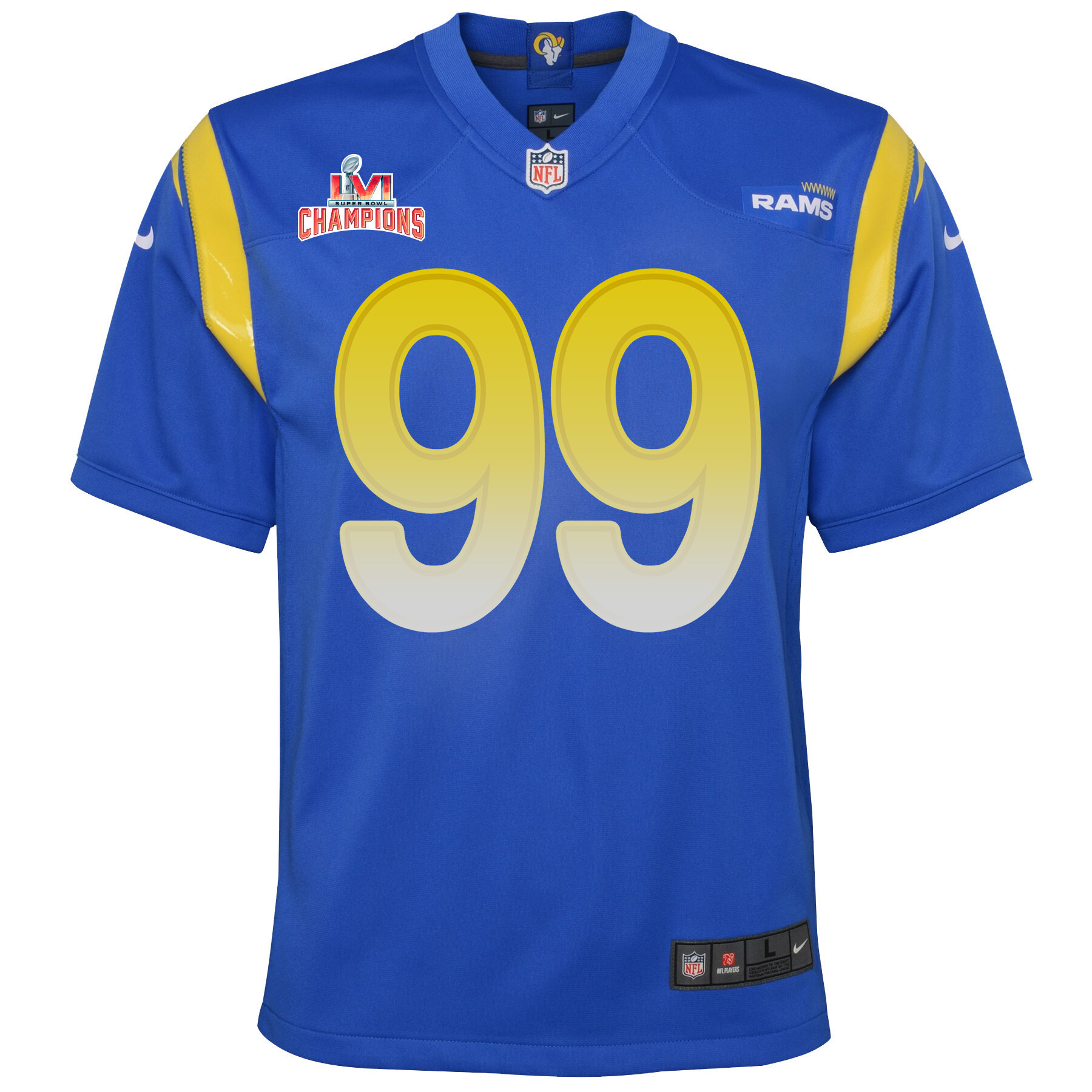 Super Bowl LVI Champions Los Angeles Rams Aaron Donald 99 Royal Youth's Jersey Jersey