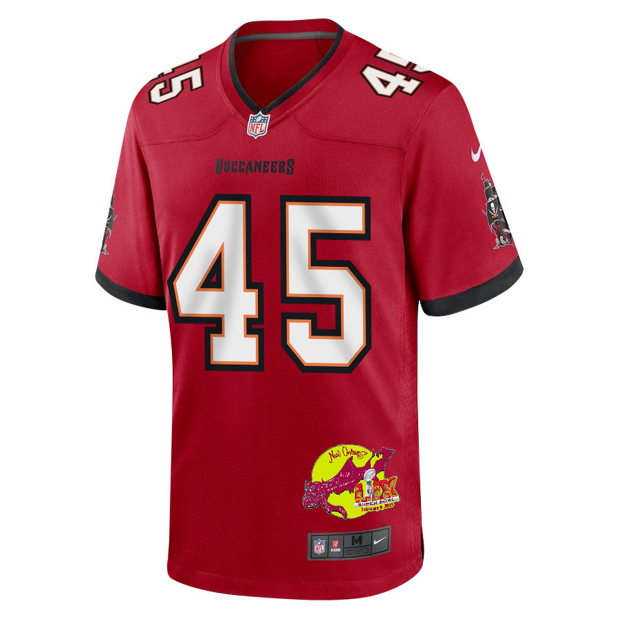 Deion Jones 45 Tampa Bay Buccaneers Super Bowl LIX New Orleans Patch Game Men Jersey - Red