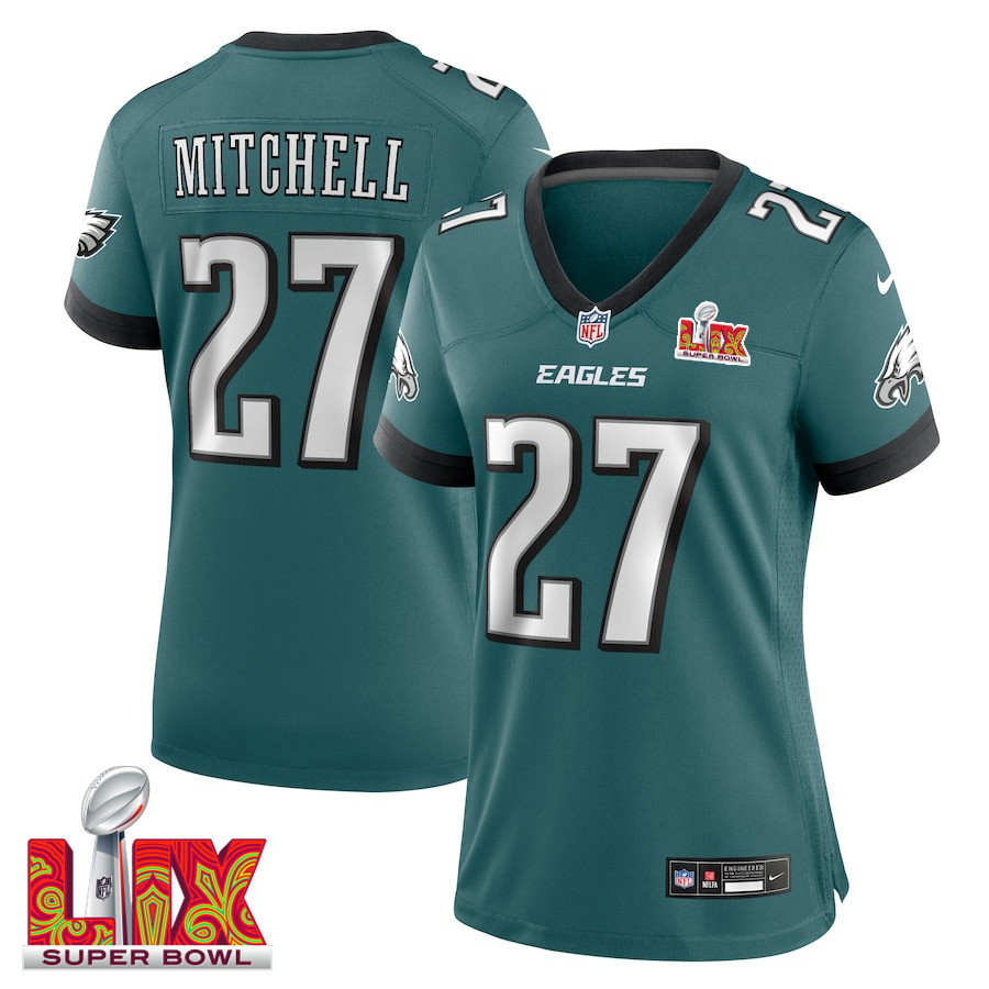 Quinyon Mitchell #27 Philadelphia Eagles Super Bowl LIX Women's Jersey - Midnight Green
