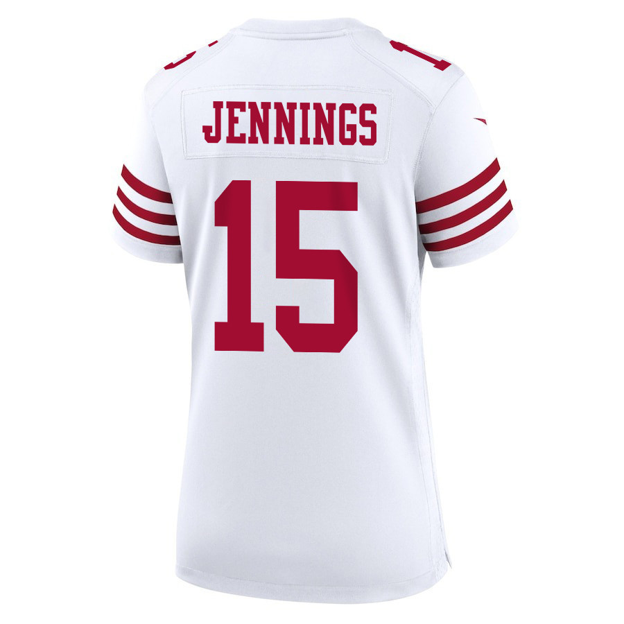 Jauan Jennings 15 San Francisco 49ers Super Bowl LVIII Patch Game Women Jersey - White