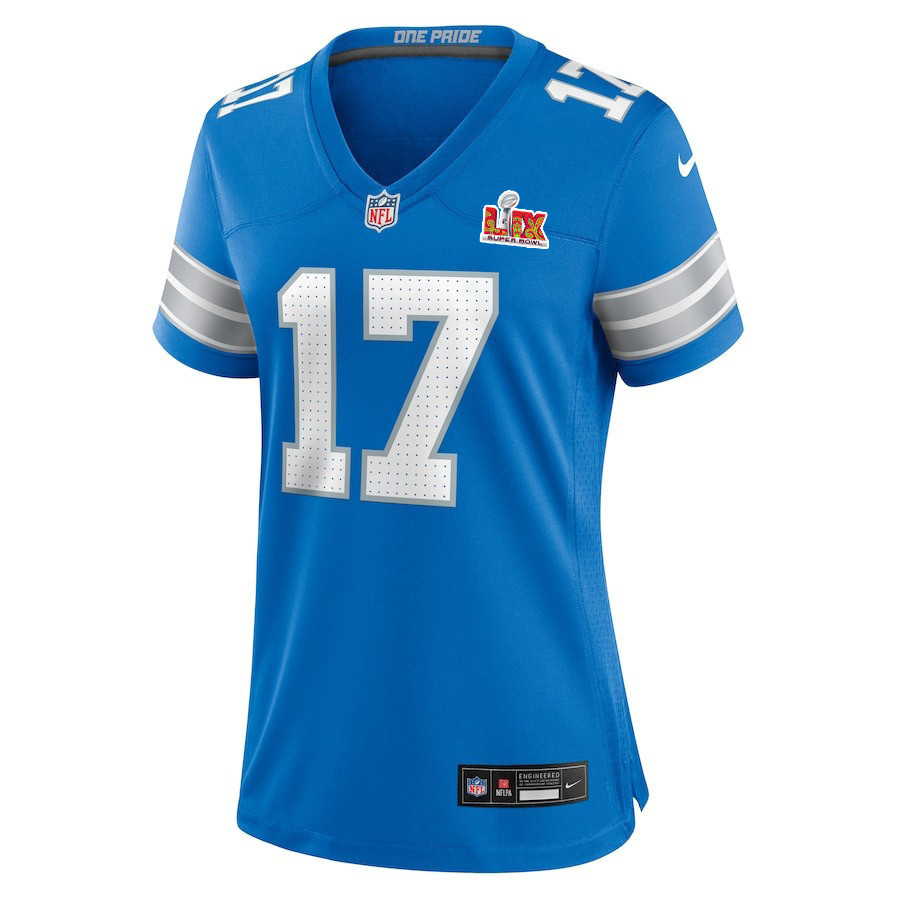 Michael Badgley #17 Detroit Lions Super Bowl LIX Women's Jersey - Blue