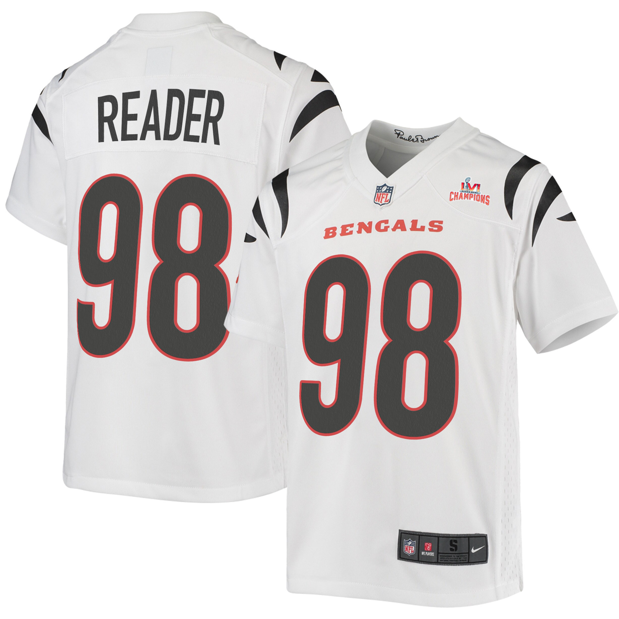Super Bowl LVI Champions Cincinnati Bengals D.J. Reader 98 White Youth's Jersey Jersey