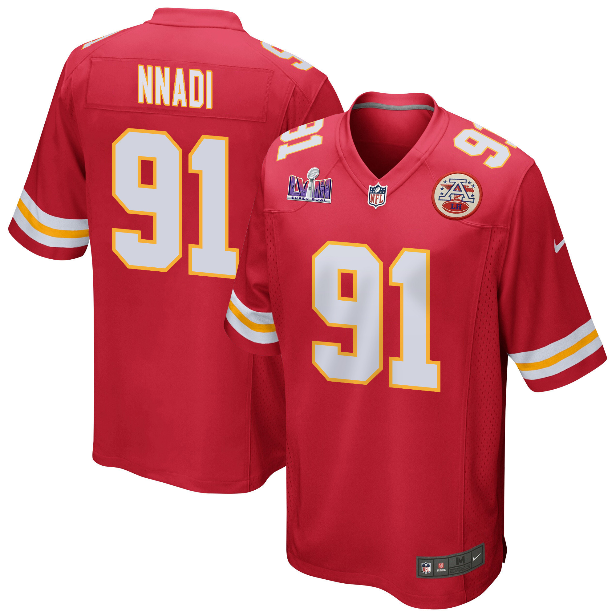 Derrick Nnadi 91 Kansas City Chiefs Super Bowl LVIII Patch Game Men Jersey - Red