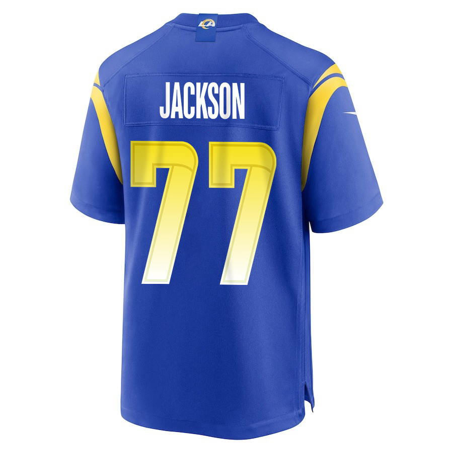 Alaric Jackson 77 Los Angeles Rams Super Bowl LIX New Orleans Patch Game Men Jersey - Royal