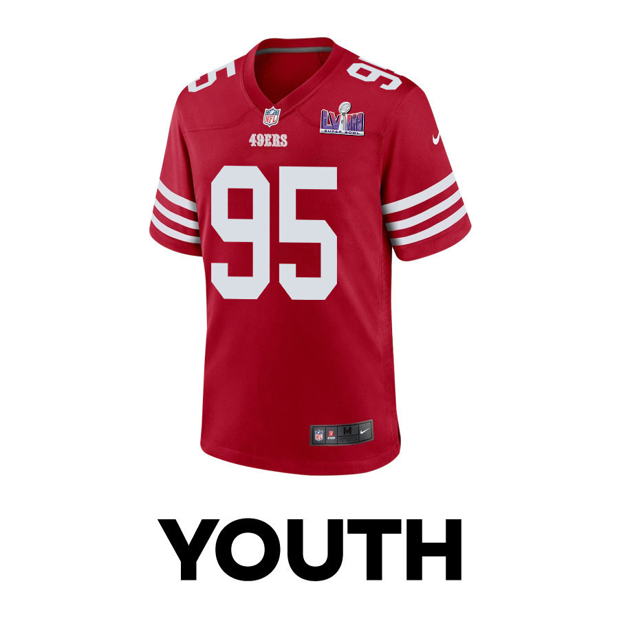 Drake Jackson 95 San Francisco 49ers Super Bowl LVIII Patch Game YOUTH Jersey - Scarlet
