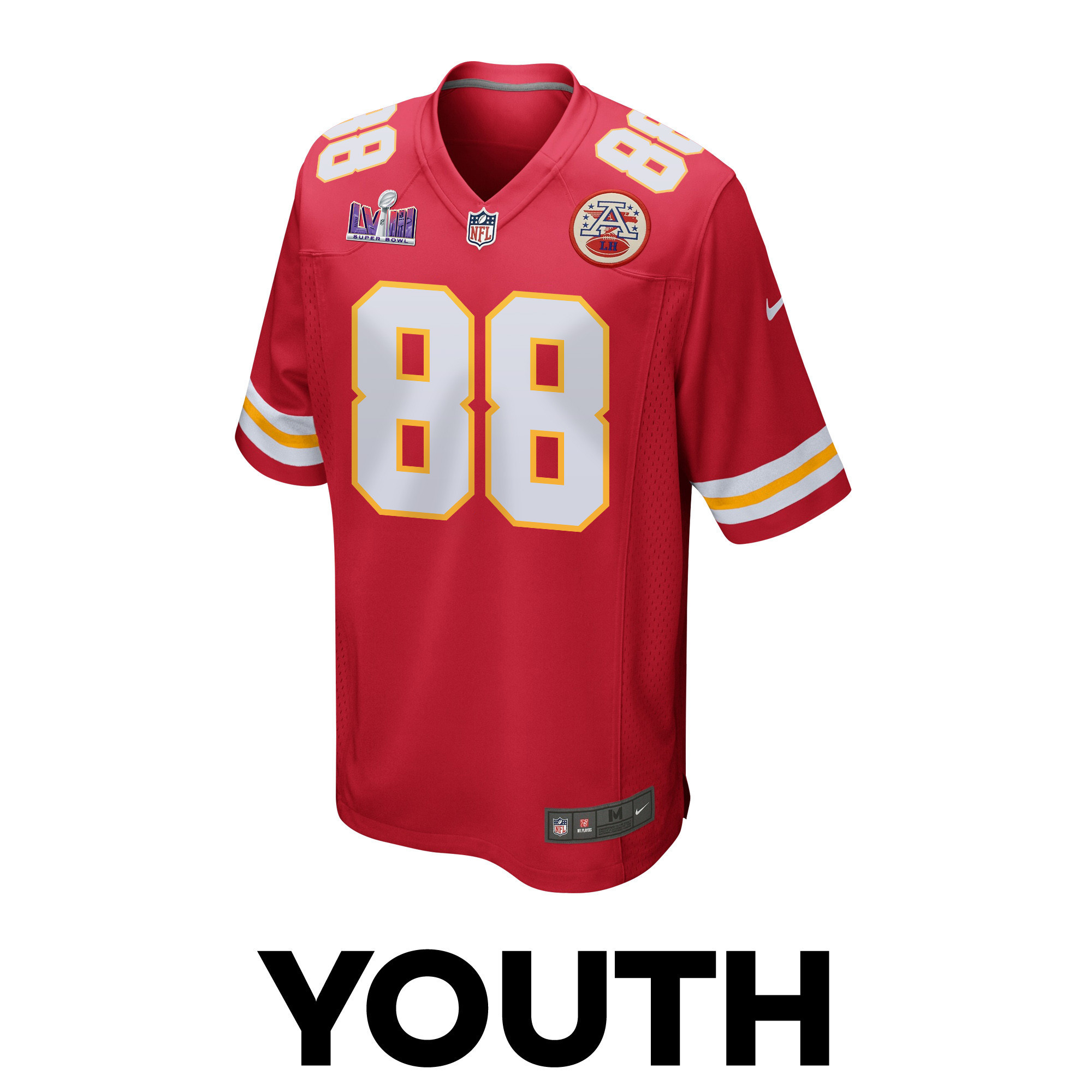 Jody Fortson 88 Kansas City Chiefs Super Bowl LVIII Patch Game YOUTH Jersey - Red