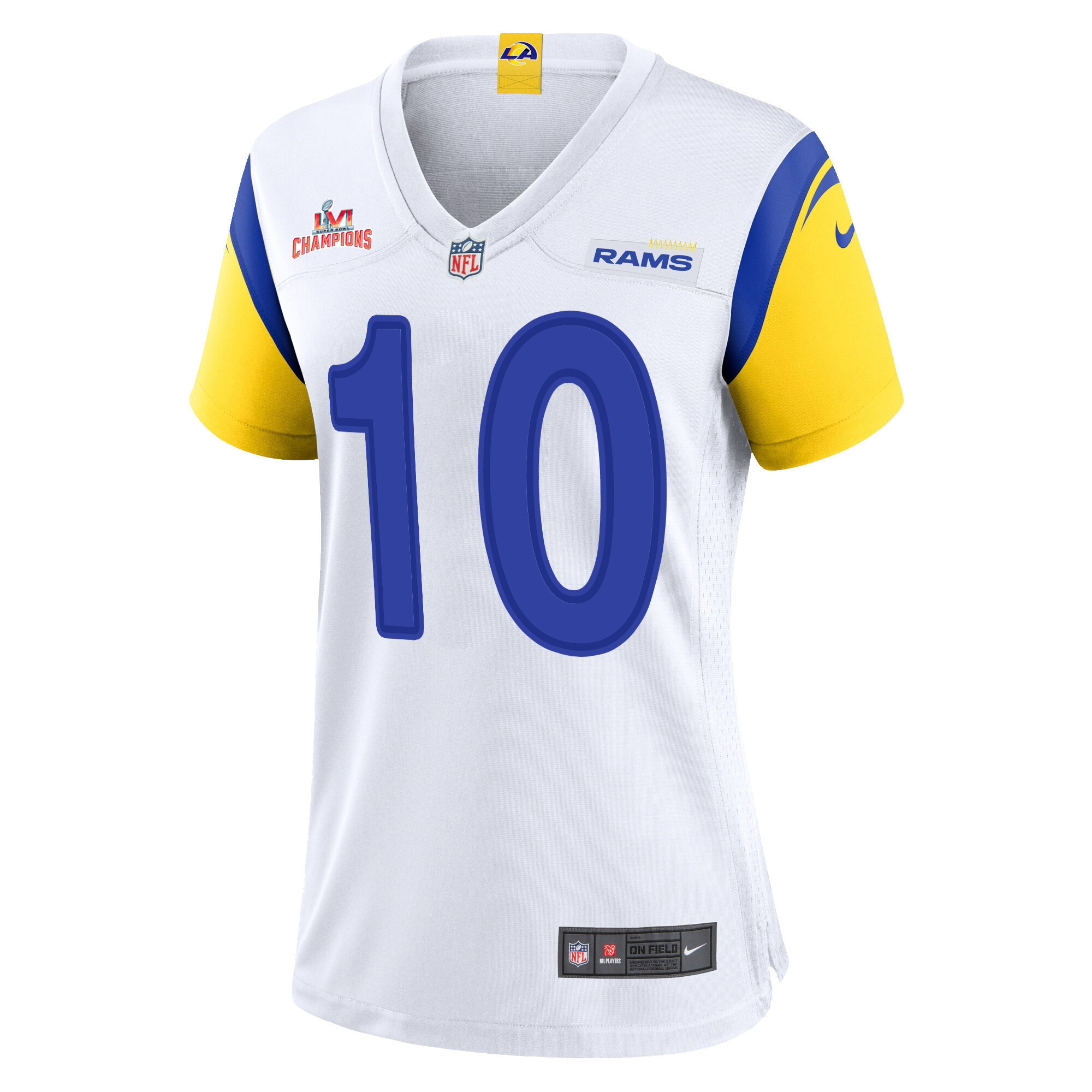 Super Bowl LVI Champions Los Angeles Rams Cooper Kupp 10 White Women's Jersey Jersey