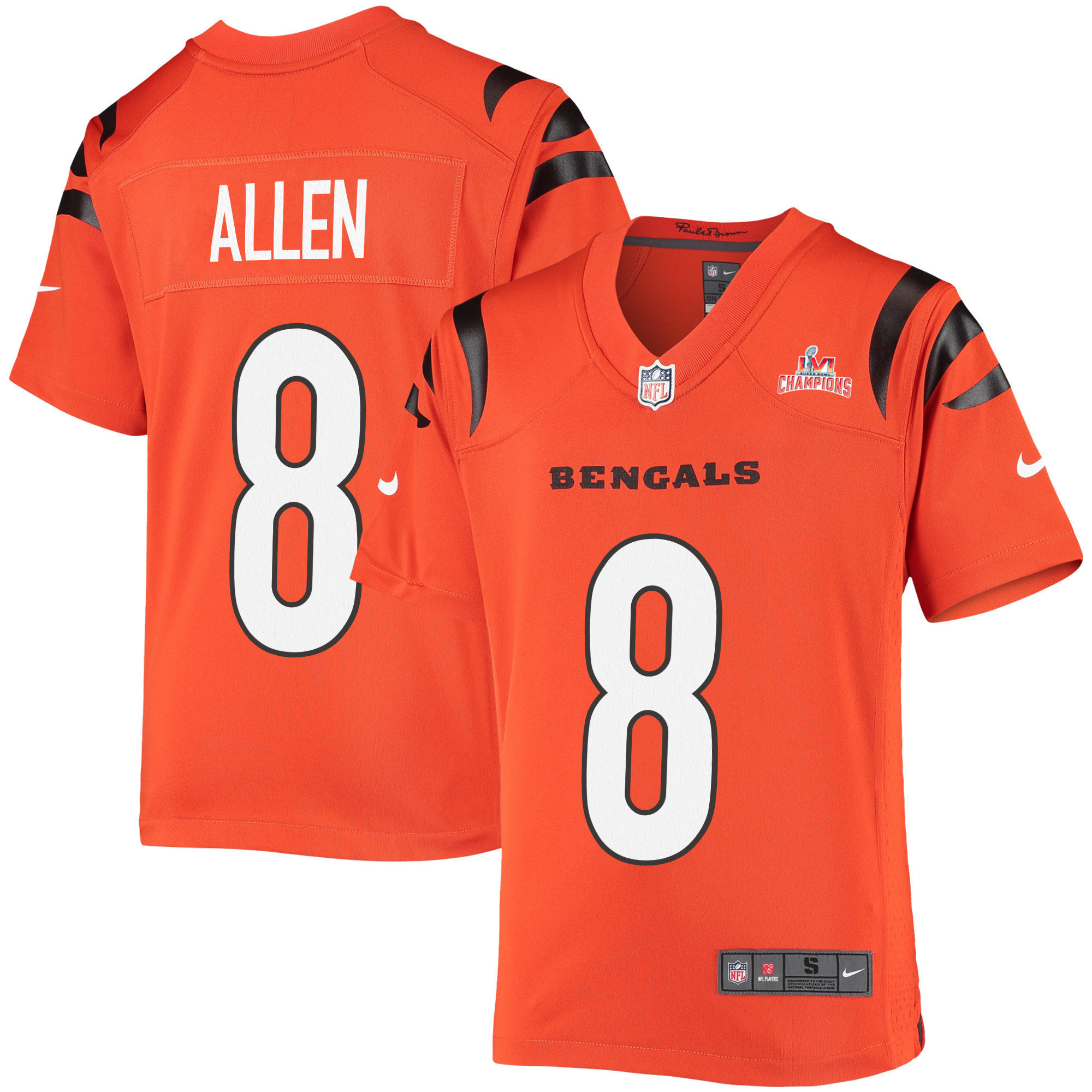 Super Bowl LVI Champions Cincinnati Bengals Brandon Allen 8 Orange Youth's Jersey Jersey