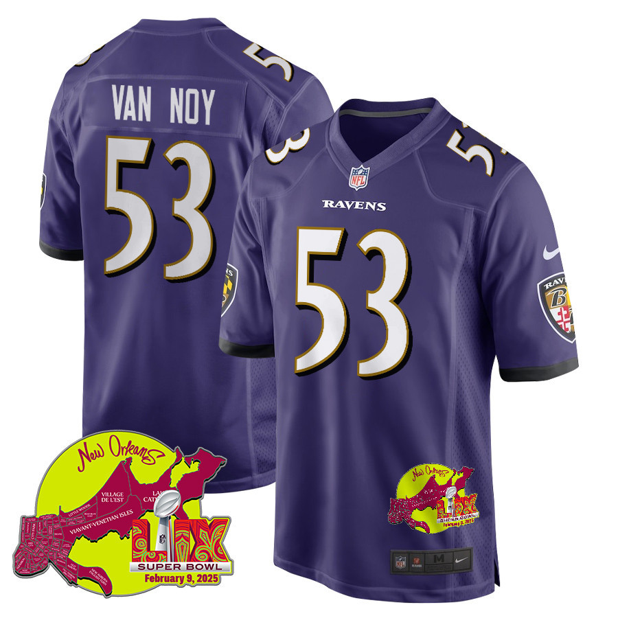 Kyle Van Noy 53 Baltimore Ravens Super Bowl LIX New Orleans Patch Game Men Jersey - Purple