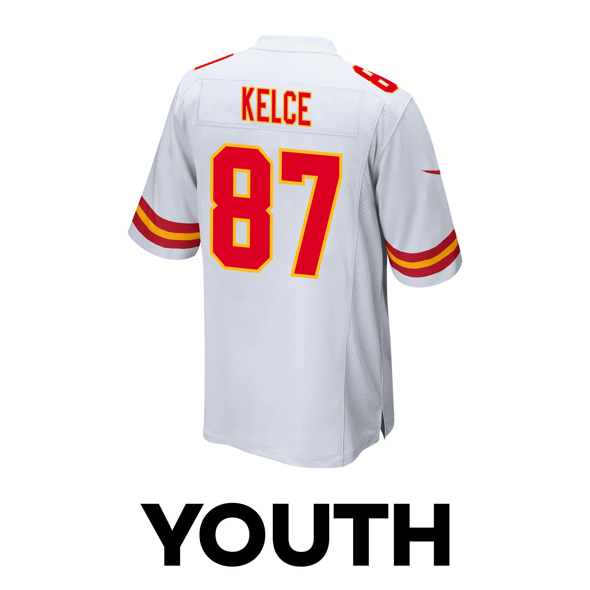 Travis Kelce 87 Kansas City Chiefs Super Bowl LVIII Patch Game YOUTH Jersey - White
