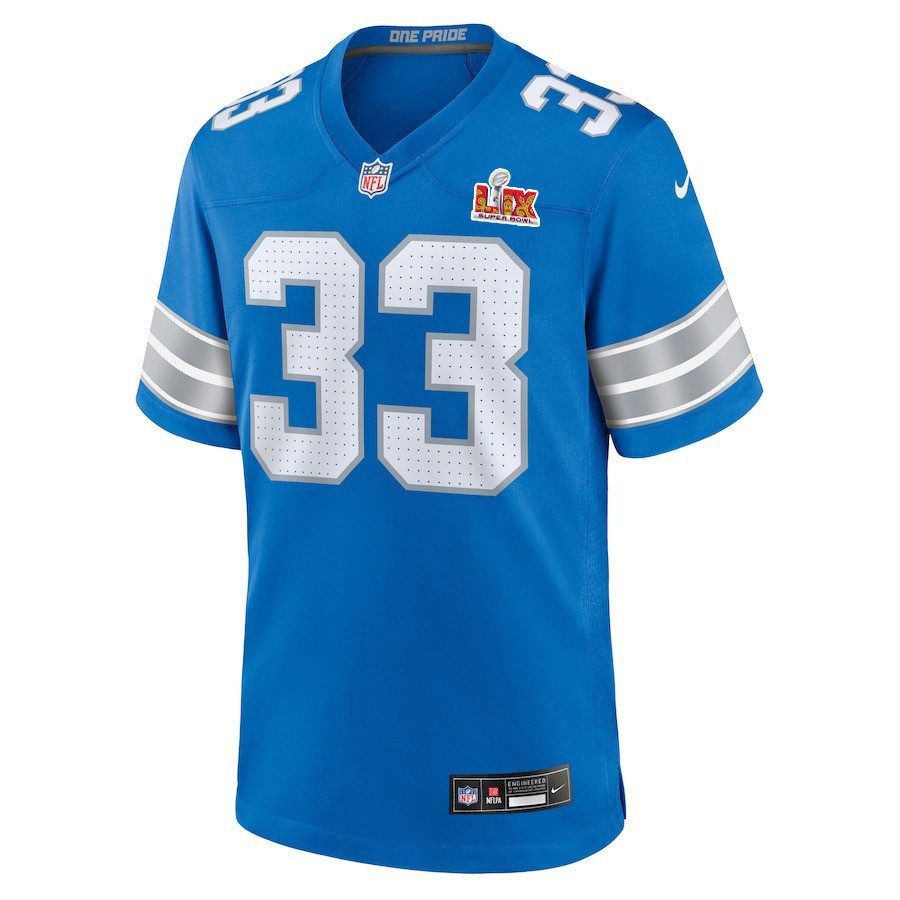 Sione Vaki #33 Detroit Lions Super Bowl LIX YOUTH Jersey - Blue