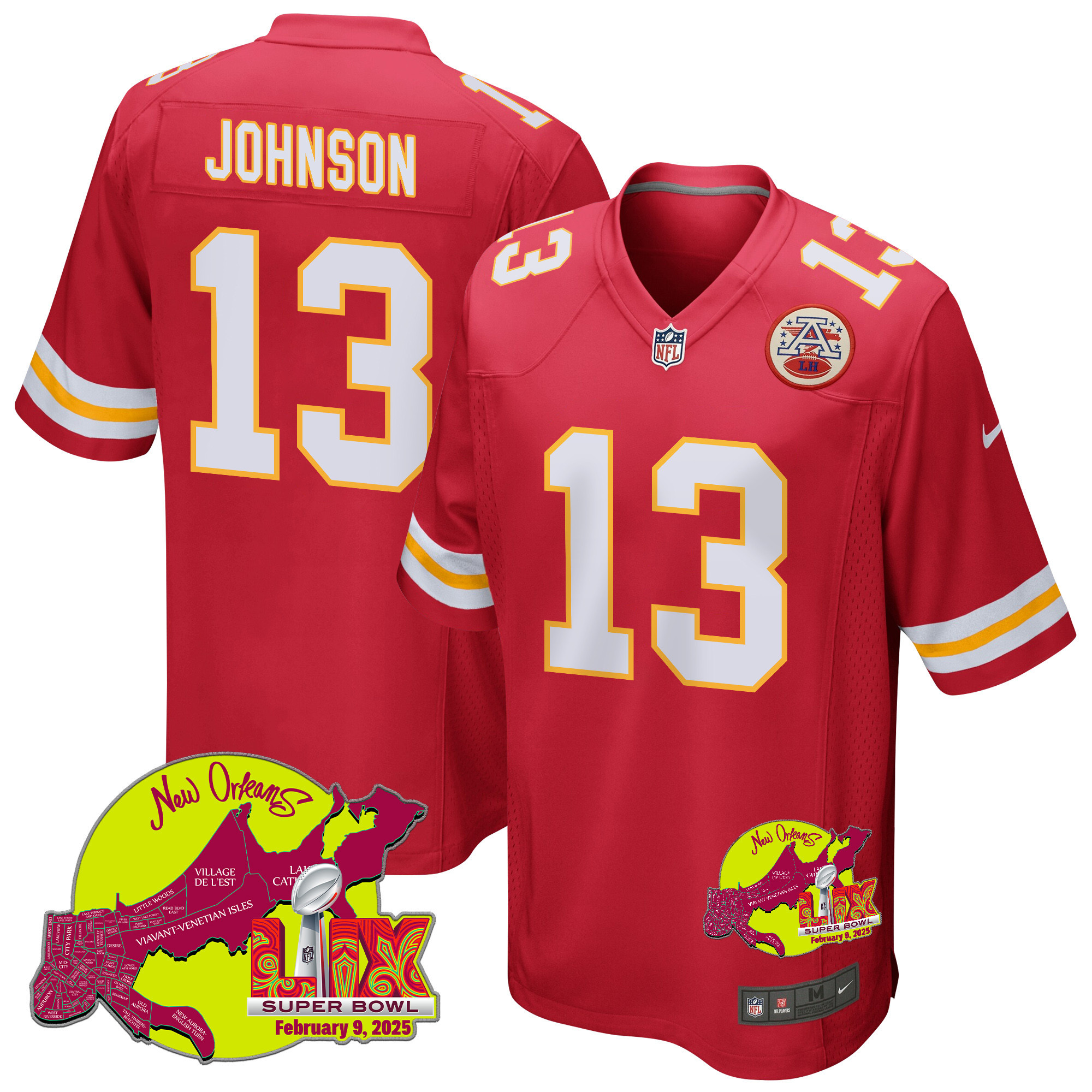 Nazeeh Johnson 13 Kansas City Chiefs Super Bowl LIX New Orleans Patch Game Men Jersey - Red