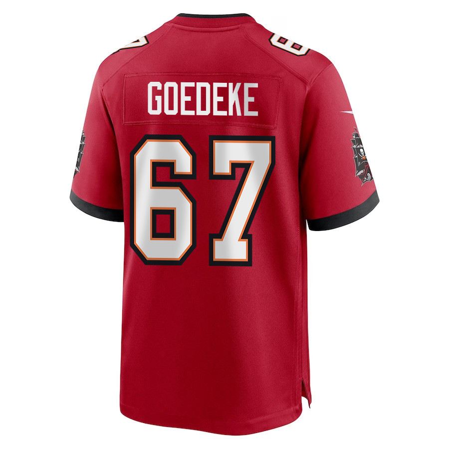 Luke Goedeke 67 Tampa Bay Buccaneers Super Bowl LIX New Orleans Patch Game Men Jersey - Red
