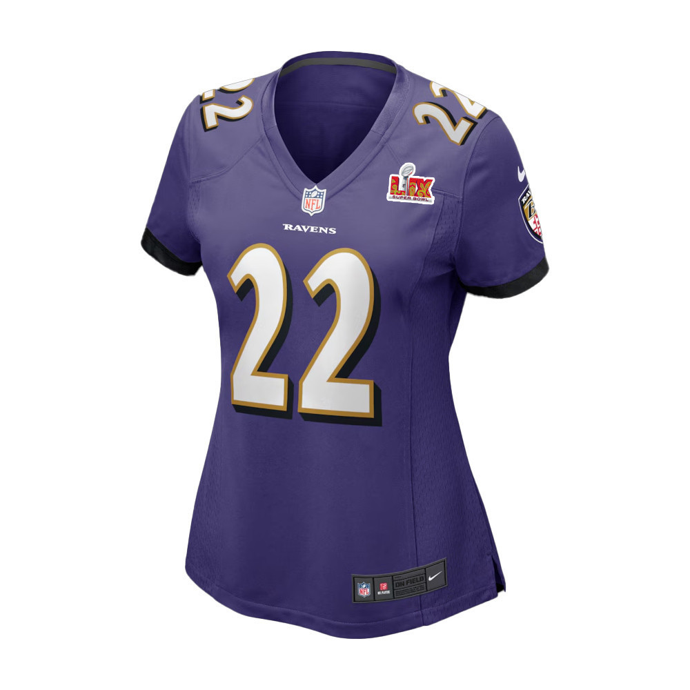 Derrick Henry #22 Baltimore Ravens Super Bowl LIX Women's Jersey - Purple