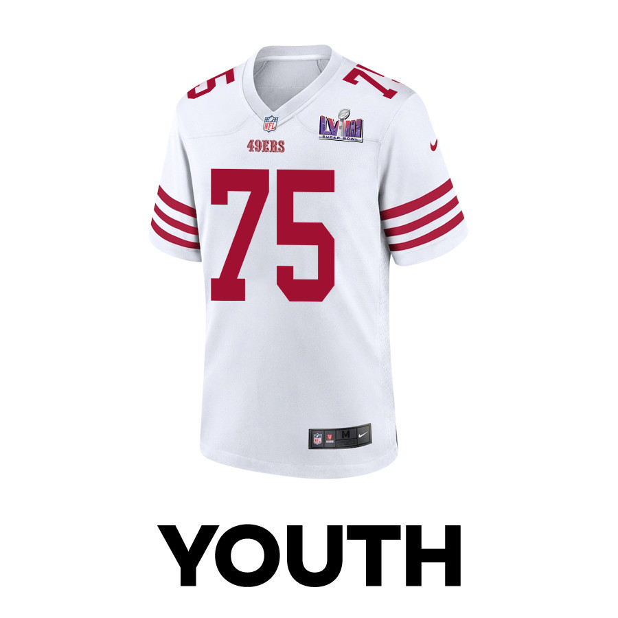 Matt Pryor 75 San Francisco 49ers Super Bowl LVIII Patch Game YOUTH Jersey - White