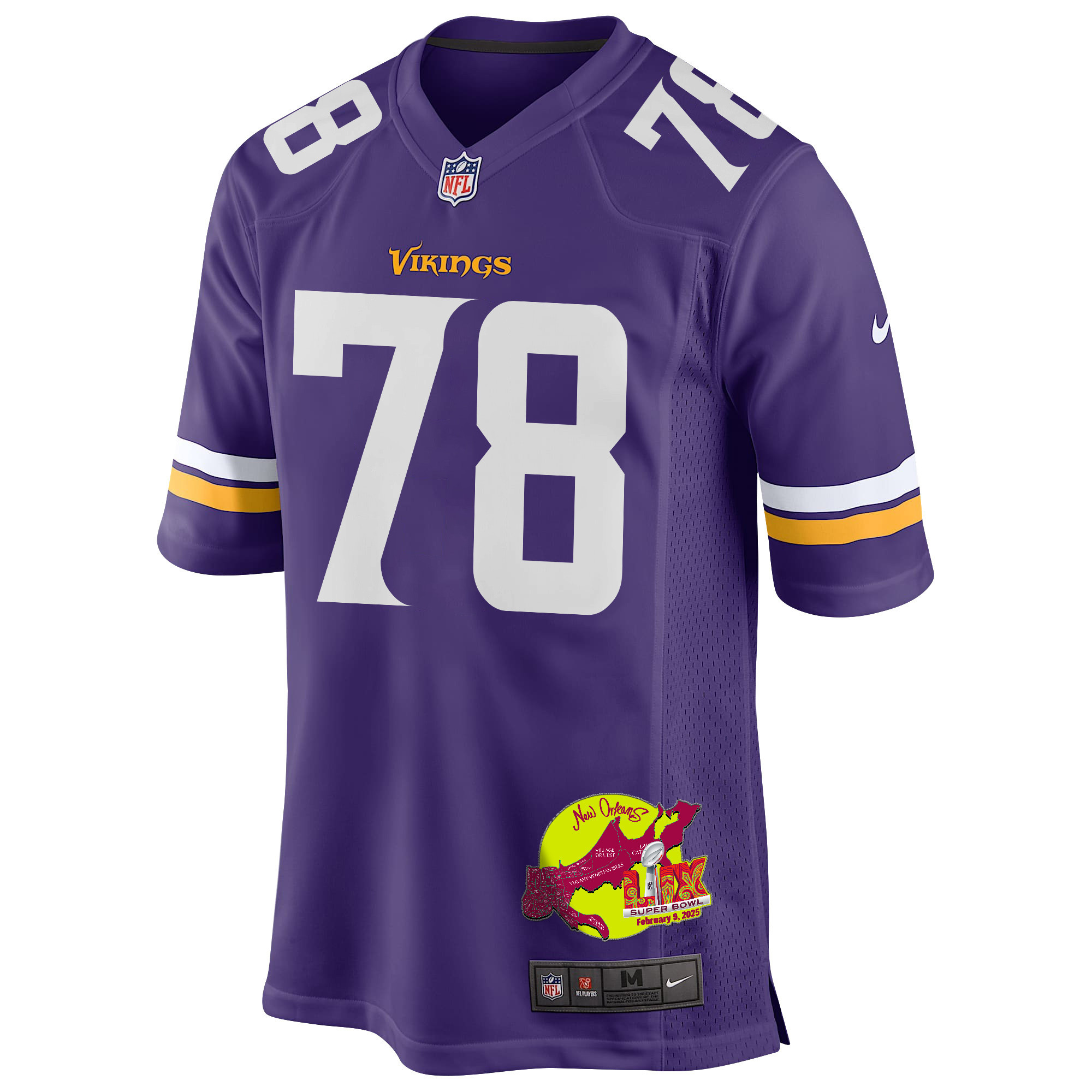 Walter Rouse 78 Minnesota Vikings Super Bowl LIX New Orleans Patch Game Men Jersey - Purple