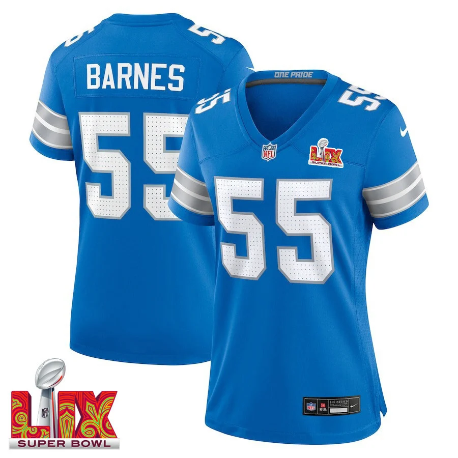 Derrick Barnes #55 Detroit Lions Super Bowl LIX Women's Jersey - Blue