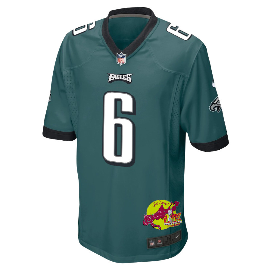 DeVonta Smith 6 Philadelphia Eagles Super Bowl LIX New Orleans Patch Game Men Jersey - Midnight Green
