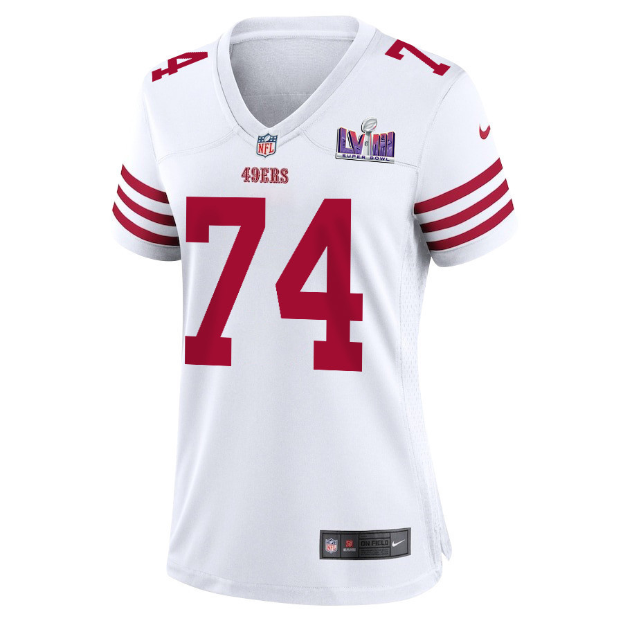 Spencer Burford 74 San Francisco 49ers Super Bowl LVIII Patch Game Women Jersey - White