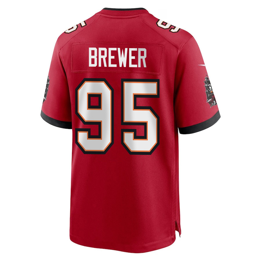 C.J. Brewer 95 Tampa Bay Buccaneers Super Bowl LIX New Orleans Patch Game Men Jersey - Red