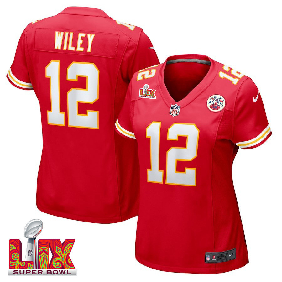 Jared Wiley #12 Kansas City Chiefs Super Bowl LIX Women's Jersey - Red
