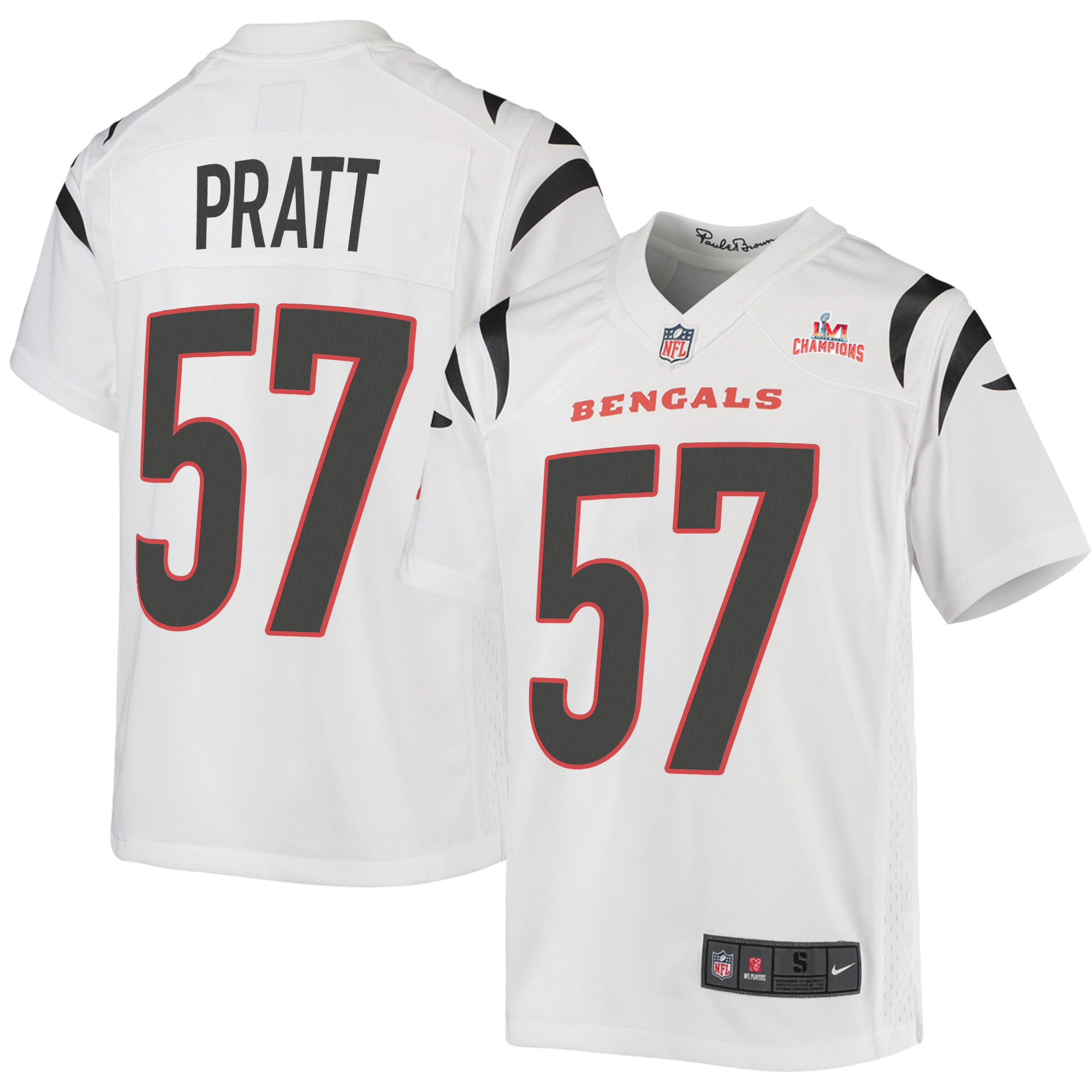 Super Bowl LVI Champions Cincinnati Bengals Germaine Pratt 57 White Youth's Jersey Jersey