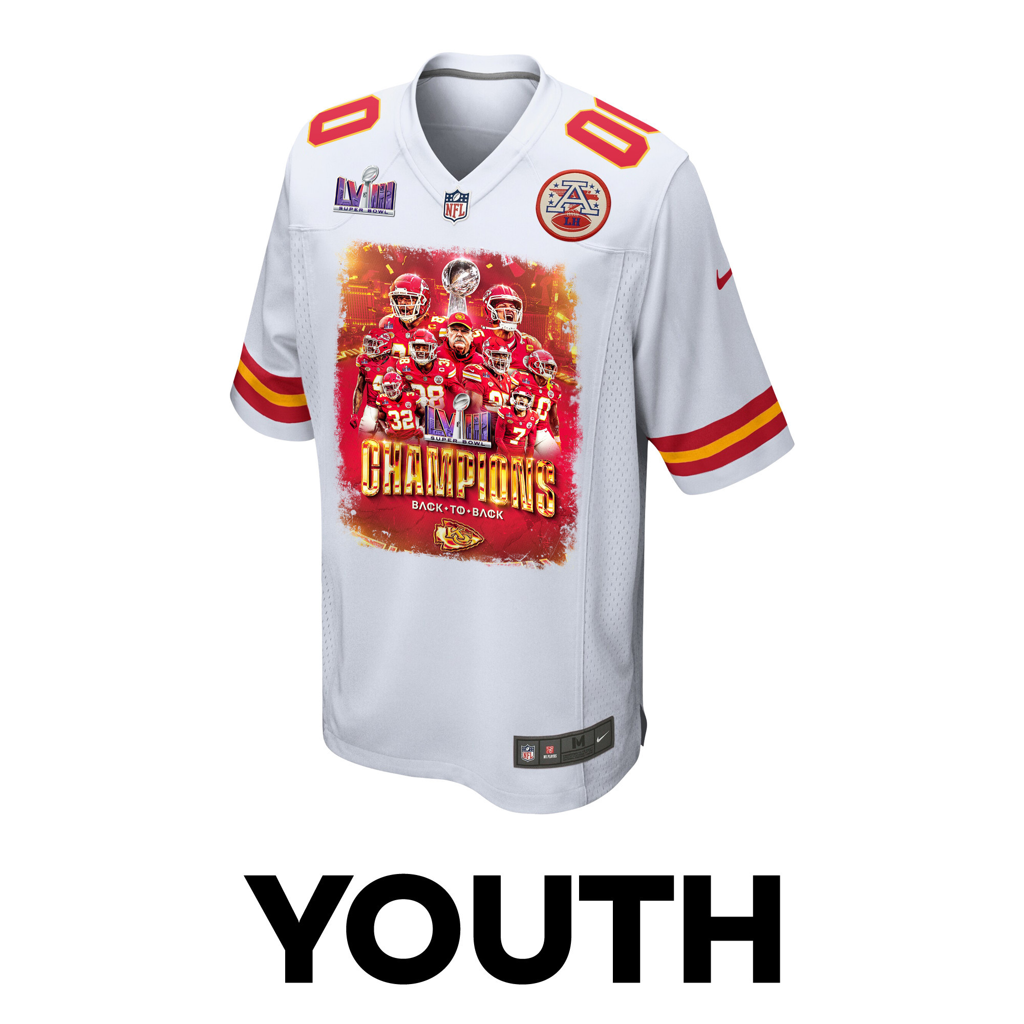 Kansas City Chiefs Super Bowl LVIII Back To Back Game YOUTH Jersey - White