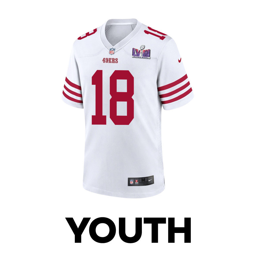 Mitch Wishnowsky 18 San Francisco 49ers Super Bowl LVIII Patch Game YOUTH Jersey - White