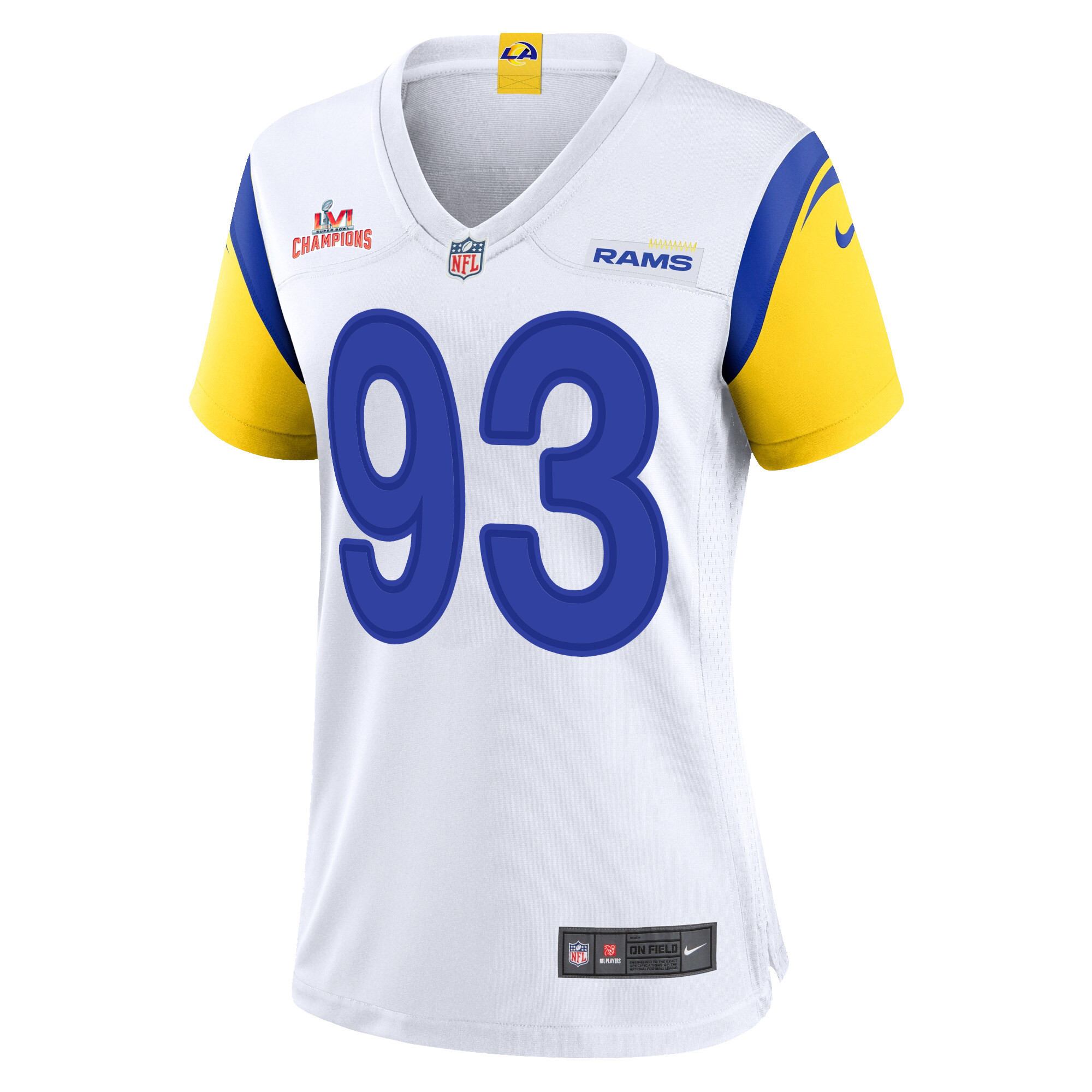 Super Bowl LVI Champions Los Angeles Rams Marquise Copeland 93 White Women's Jersey Jersey