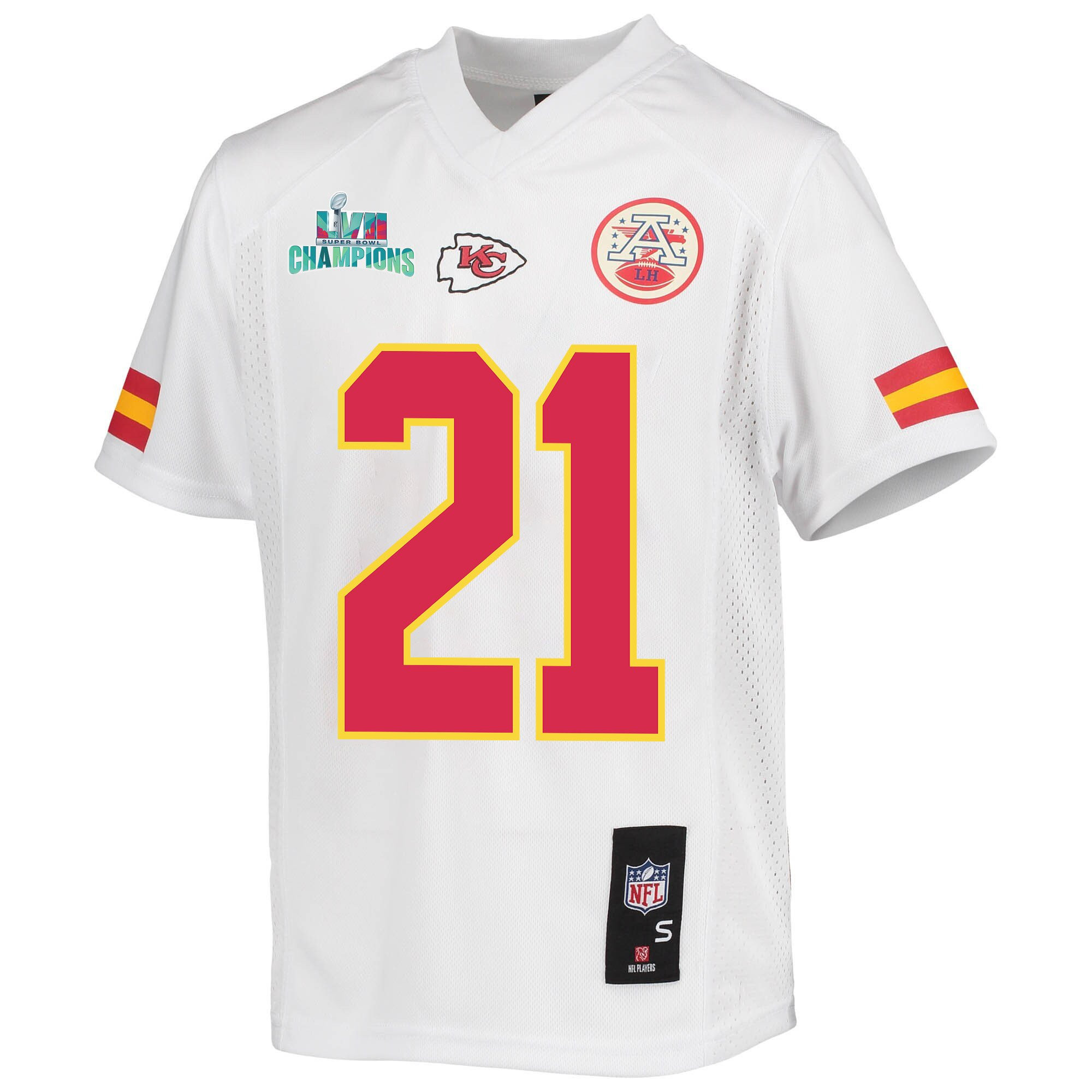Trent McDuffie 21 Kansas City Chiefs Super Bowl LVII Champions Youth Game Jersey - White