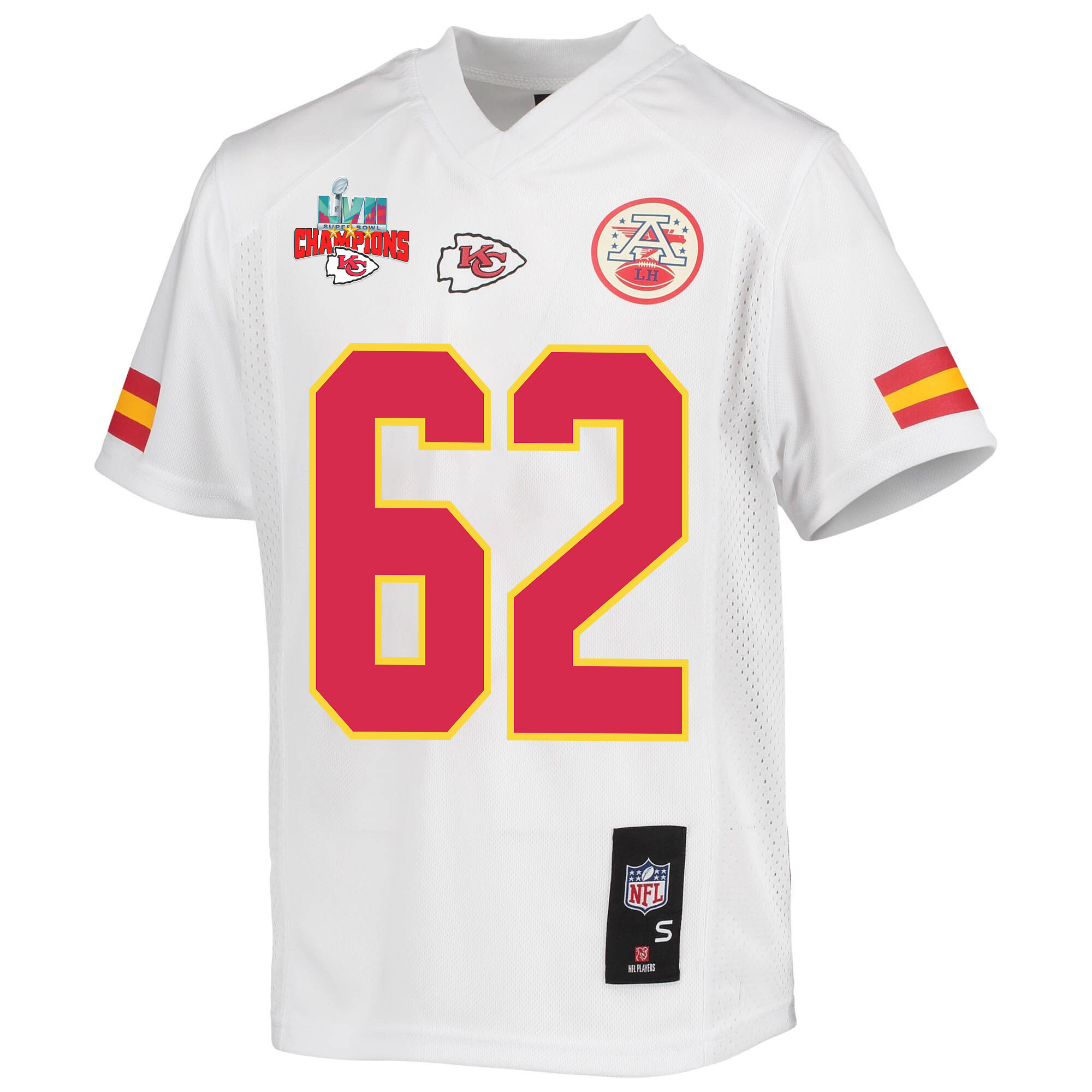 Joe Thuney 62 Kansas City Chiefs Super Bowl LVII Champions 3 Stars Youth Game Jersey - White