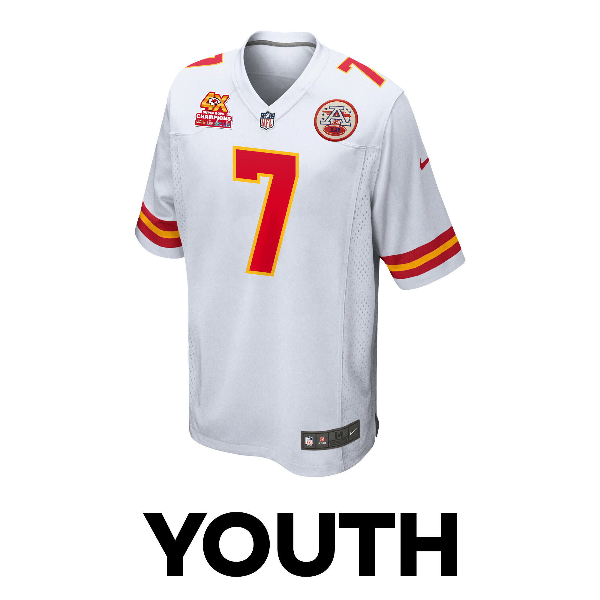 Harrison Butker 7 Kansas City Chiefs Super Bowl LVIII Champions 4X Game YOUTH Jersey - White