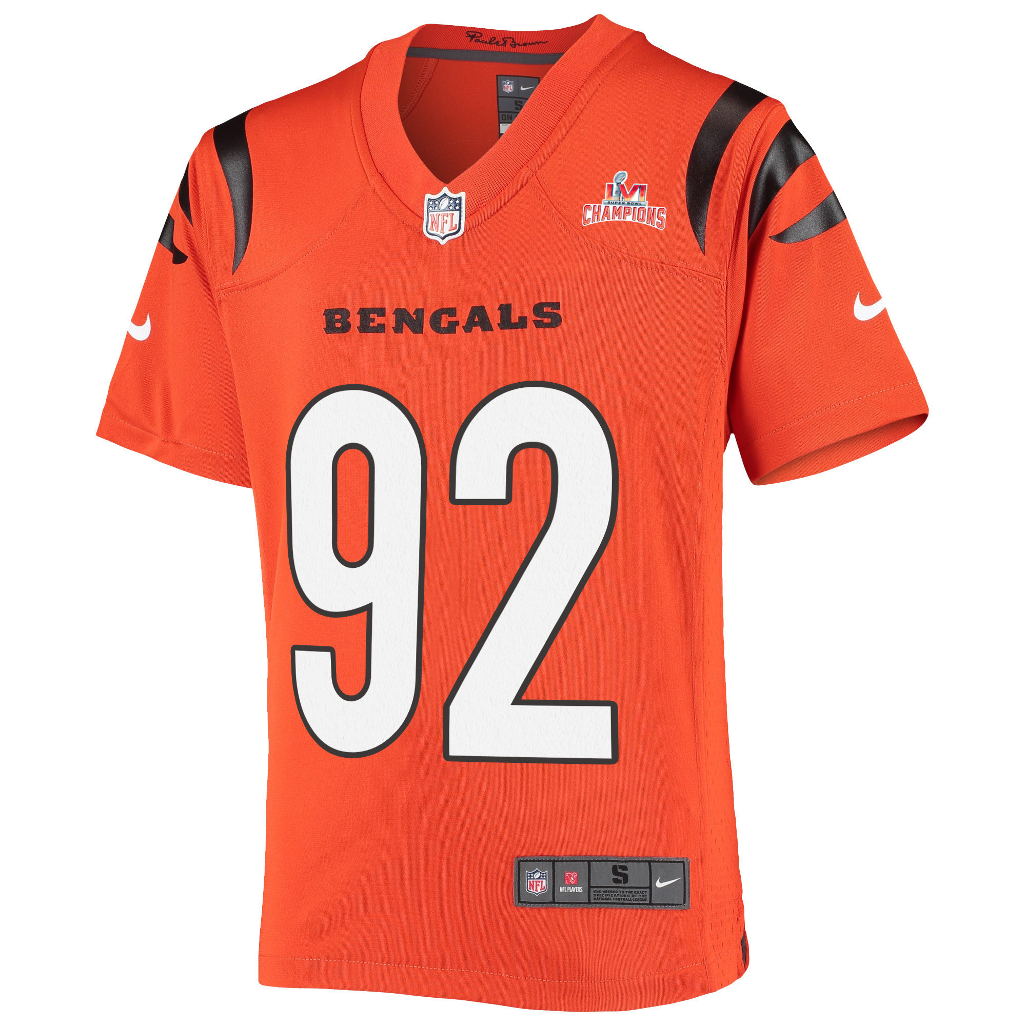 Super Bowl LVI Champions Cincinnati Bengals B.J. Hill 92 Orange Youth's Jersey Jersey